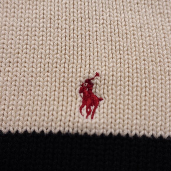 Polo Ralph Lauren Unisex Cream & Black Striped Cotton Half-Zip Sweater Size L - Picture 2 of 10